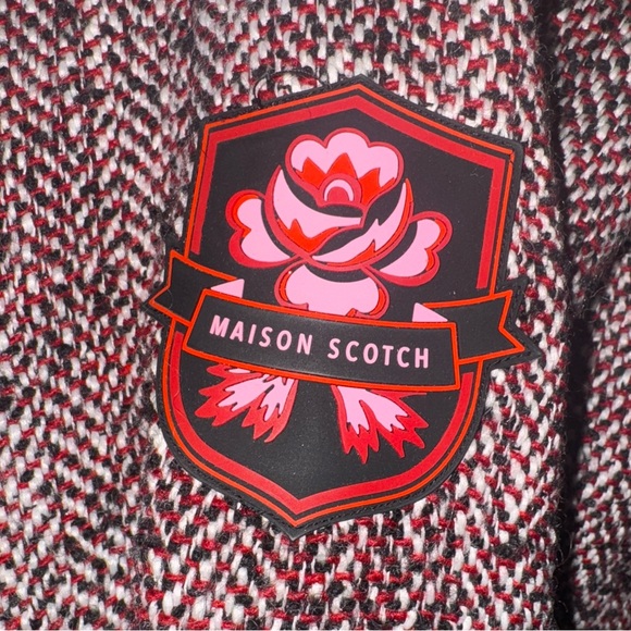 Scotch & Soda Mens Herringbone Bomber Jacket - Burgundy & Cream Textured Jacket - Picture 5 of 12